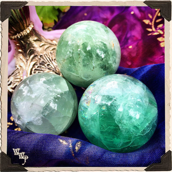 GREEN FLUORITE SPHERE Crystal. For Spiritual Awakening & Psychic Awareness. White Witch Parlour