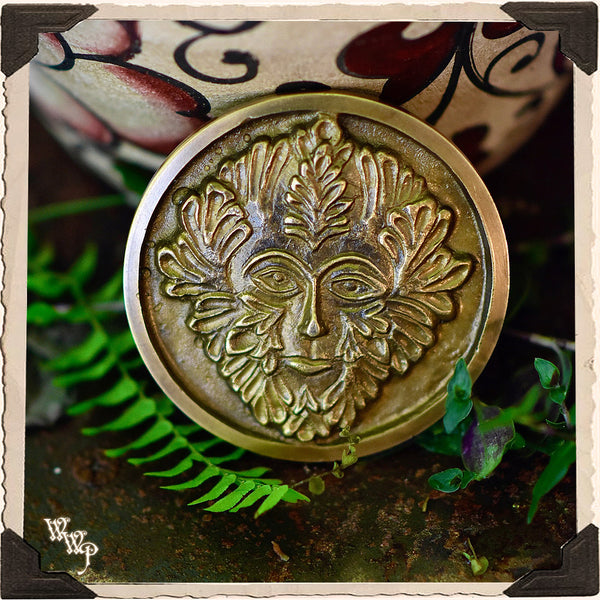 GREEN MAN BRASS GARDEN MEDALLION. For Fertility & Honoring Nature. White Witch Parlour