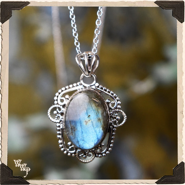 LIMITED EDITION: LABRADORITE CRYSTAL HAMSA NECKLACE. For Moon Healing, Spiritual Strength & Psychic Enhancement. (SKU: HLN45)