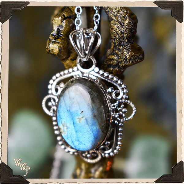 LIMITED EDITION: LABRADORITE CRYSTAL HAMSA NECKLACE. For Moon Healing, Spiritual Strength & Psychic Enhancement. (SKU: HLN45)