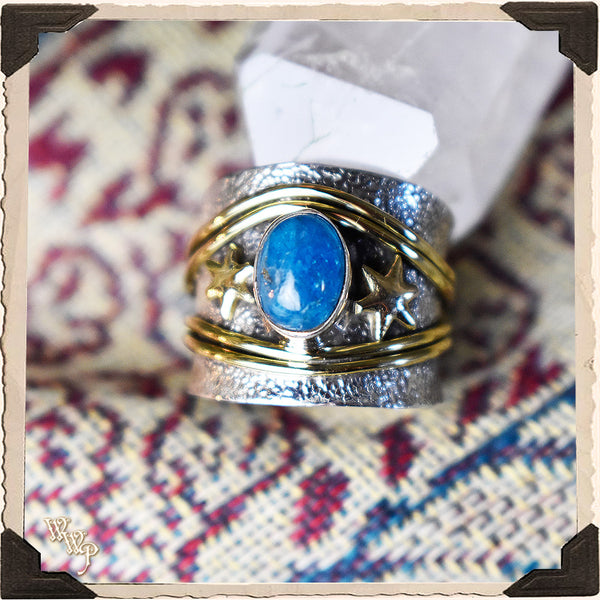 LIMITED EDITION : BLUE APATITE 'LUCKY STARS' RING. For Speaking Your Truth & Manifestation. Sterling Silver (SKU: MB33A)