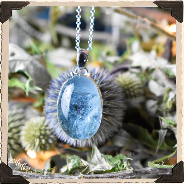 LIMITED EDITION : AQUAMARINE CRYSTAL PENDANT NECKLACE. For Youth, Hope & New Adventures. Sterling Silver (SKU: MB33AQ)