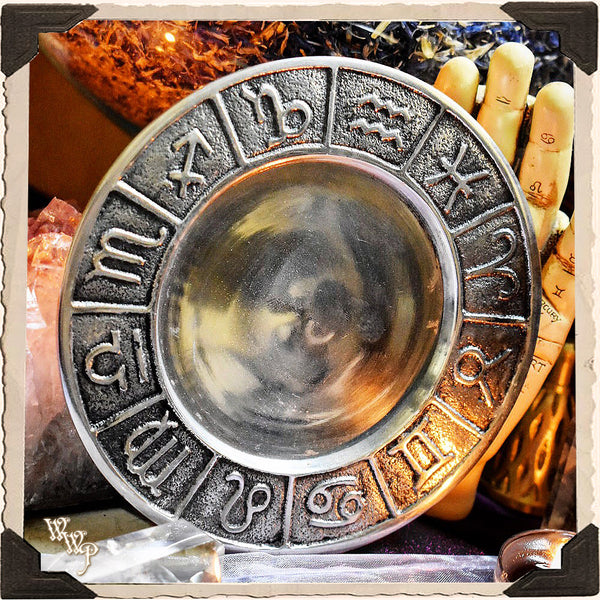 METAL ZODIAC DISH. For Altar decor, Candles, Crystals & Incense. White Witch Parlour