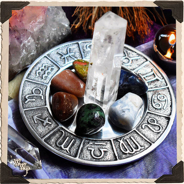 METAL ZODIAC DISH. For Altar decor, Candles, Crystals & Incense. White Witch Parlour