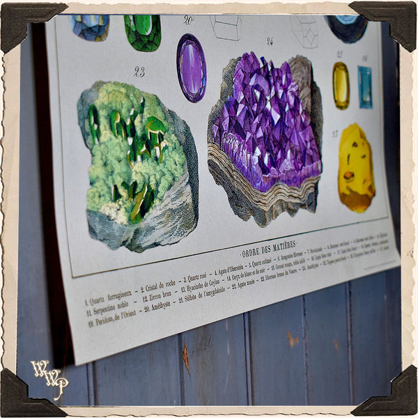 DISCONTINUED: ' GEMSTONES & MINEROLOGY ' CRYSTALS POSTER. Vintage Style Print For Sacred Space Decor