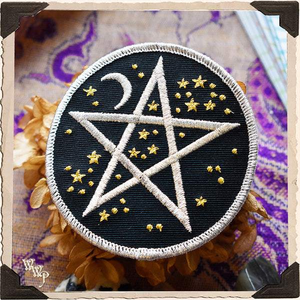 IRON-ON PENTAGRAM PATCH EMBROIDERED. For Protection & Magick.