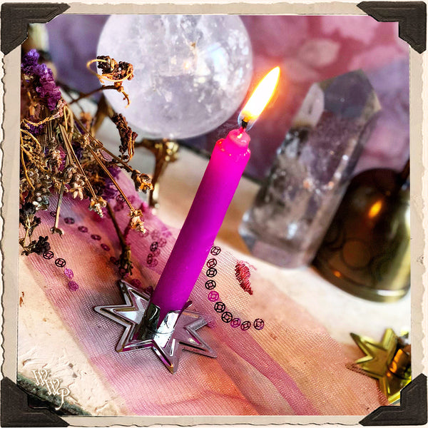 SILVER STAR CANDLE HOLDER. For Mini Taper & Spell Candles.
