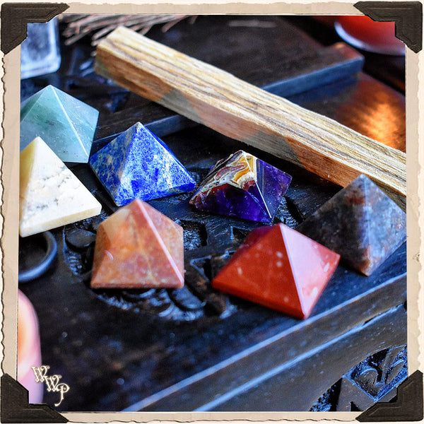 DISCONTINUED:  7 CHAKRA Pyramid Crystal Gemstone Box Set For Reiki Healing & Spiritual Alignment.