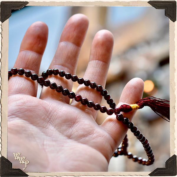 RED GARNET CRYSTAL MALA. 108 Beads. For Sexuality, Root Chakra, Success & Power.