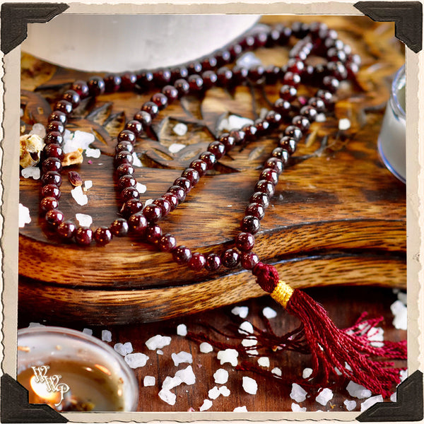 RED GARNET CRYSTAL MALA. 108 Beads. For Sexuality, Root Chakra, Success & Power.