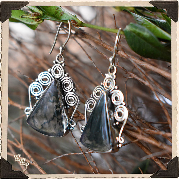 LIMITED EDITION : GREEN MOSS AGATE TRIANGLE EARRINGS. For Spring, Abundance & New Growth.