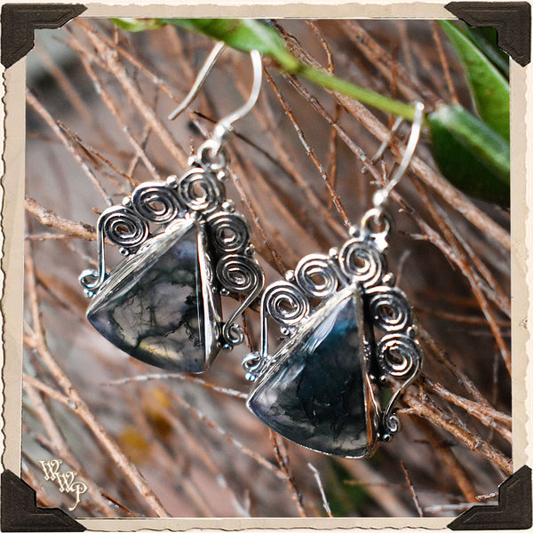 LIMITED EDITION : GREEN MOSS AGATE TRIANGLE EARRINGS. For Spring, Abundance & New Growth.