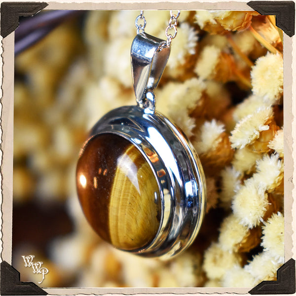 LIMITED EDITION : TIGER'S EYE LOCKET NECKLACE. For Strength & Protection. Sterling Silver.( SKU:TEL5 )