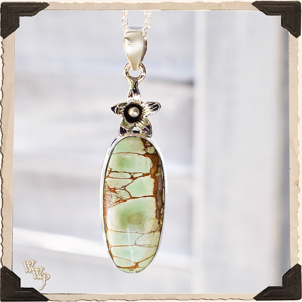 LIMITED EDITION : VARISCITE OVAL FLOWER PENDANT. For Inner Peace, Compassion & Harmony.