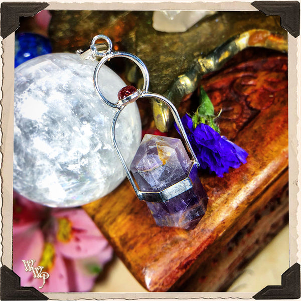 ON SALE! HERKIMER AMETHYST & GARNET CRYSTAL NECKLACE. For Enhancing Magick, Psychic Awareness & Protection.