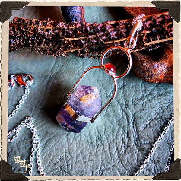 ON SALE! HERKIMER AMETHYST & GARNET CRYSTAL NECKLACE. For Enhancing Magick, Psychic Awareness & Protection.