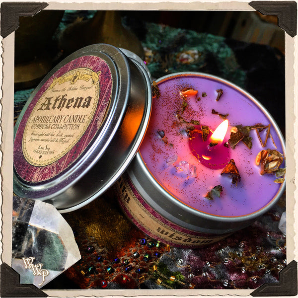 ATHENA GODDESS CANDLE. 6 oz. For Courage, Creativity, Wisdom, Justice & Inspiration.