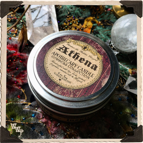 ATHENA GODDESS CANDLE. 6 oz. For Courage, Creativity, Wisdom, Justice & Inspiration.