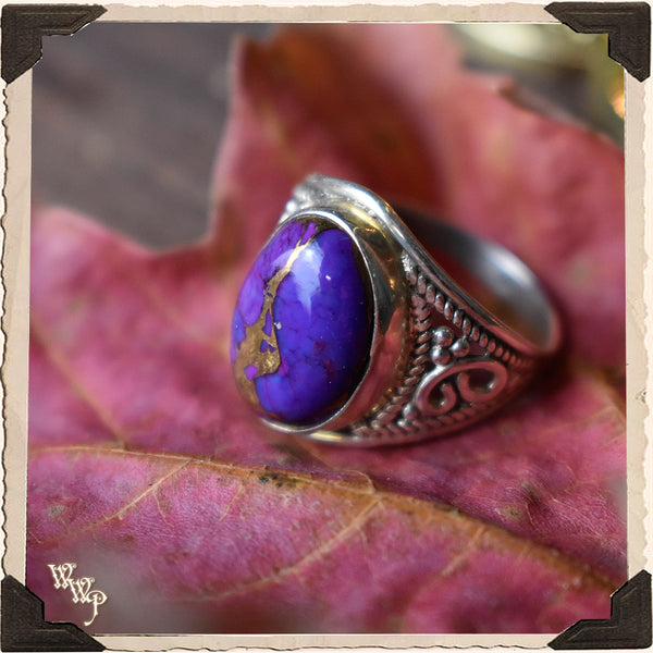 LIMITED EDITION : COPPER & PURPLE TURQUOISE OVAL RING. For Empaths & Psychic Development. Sterling Silver.( SKU:PCT88 )