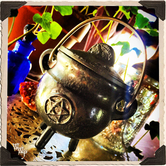 Black Cast Iron Altar CAULDRON with Pentacle / Pentagram For Resins, Herbs & Incense