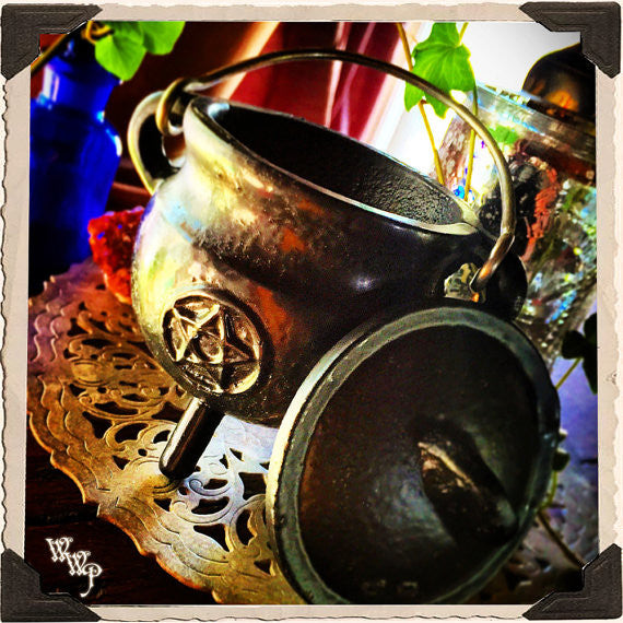 Black Cast Iron Altar CAULDRON with Pentacle / Pentagram For Resins, Herbs & Incense