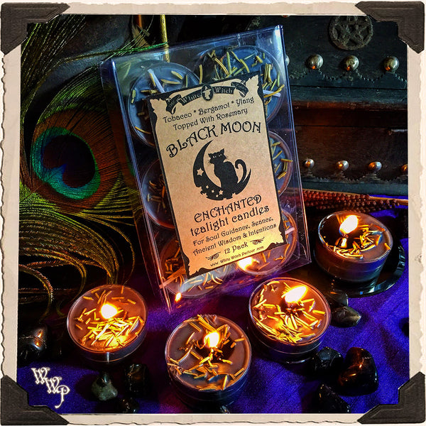 BLACK MOON TEALIGHT CANDLES. 12 Pack. For Soul Guidance, Ancient Wisdom, Seance & Intentions.