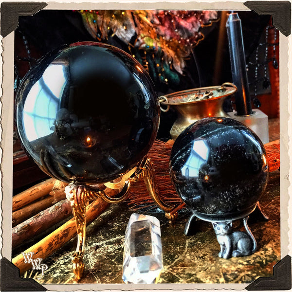 BLACK OBSIDIAN SPHERE CRYSTAL. For New Moon, Protection, Scrying & Divination. White Witch Parlour