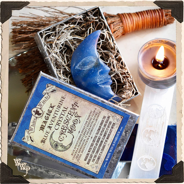 BLUE AVENTURINE CRYSTAL CRESCENT MOON. For Moon Healing, Creative Flow & Meditation.
