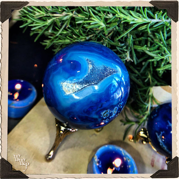 BLUE ONYX SPHERE CRYSTAL. For Creativity, Relieving Stress & Focus. White Witch Parlour