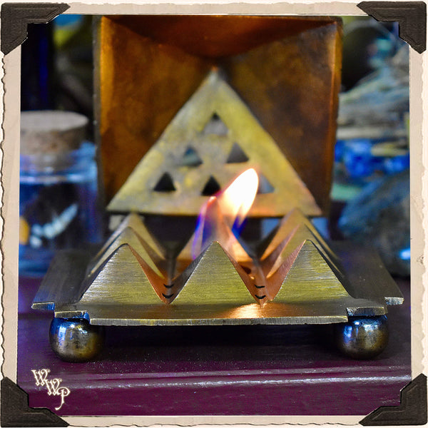BRASS PYRAMID 'EYE OF HORUS' INCENSE BURNER. For Cone Incense Spiritual Altar Decor