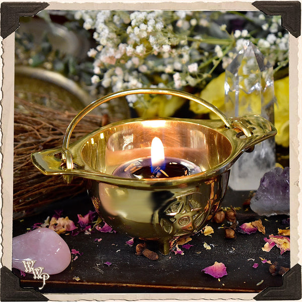 TRIPLE MOON AROMA OIL BURNER. Purple Ceramic Wax Warmer Altar Decor –