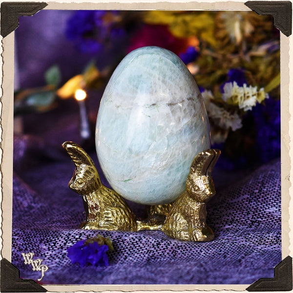 BRASS BUNNY SPHERE STAND / BASE. Altar Decor For Fertility & Spring Equinox.