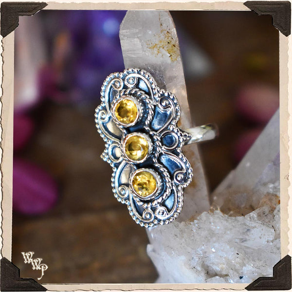 LIMITED EDITION : TRIPLE CITRINE RING. For Abundance & Good Luck. Sterling Silver. SKU: C3R