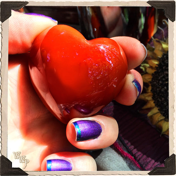 CARNELIAN HEART CRYSTAL. For Positive Energy, Motivation, Courage & Meditation. 45mm. White Witch Parlour