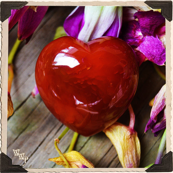 CARNELIAN HEART CRYSTAL. For Positive Energy, Motivation, Courage & Meditation. 45mm. White Witch Parlour