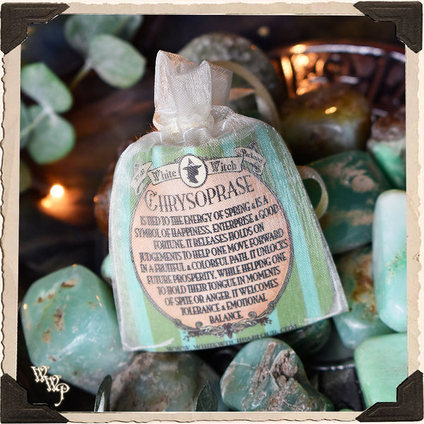 CHRYSOPRASE TUMBLED CRYSTAL. For Good Fortune, Momentum & Colorful Energy.