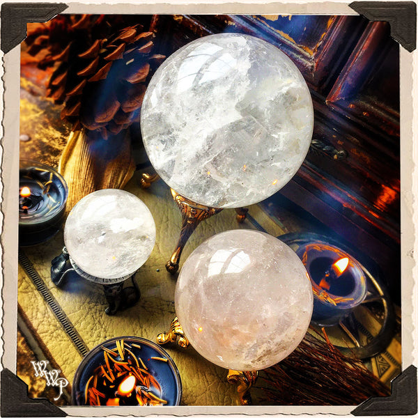 CLEAR QUARTZ SPHERE Crystal. Spiritual Purification & Energy Amplifier. White Witch Parlour