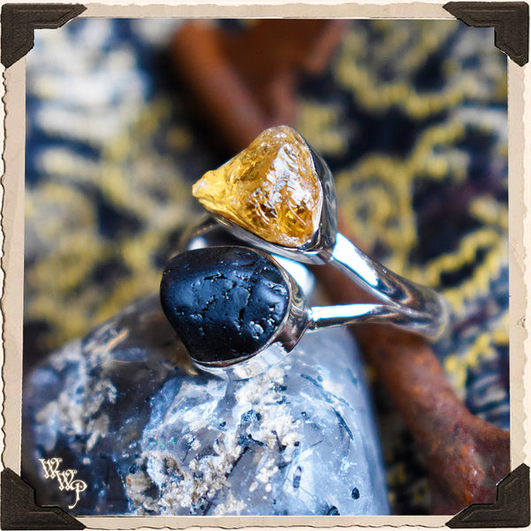 LIMITED EDITION: CITRINE & BLACK TOURMALINE RING. For Prosperity, Protection & Manifestation.