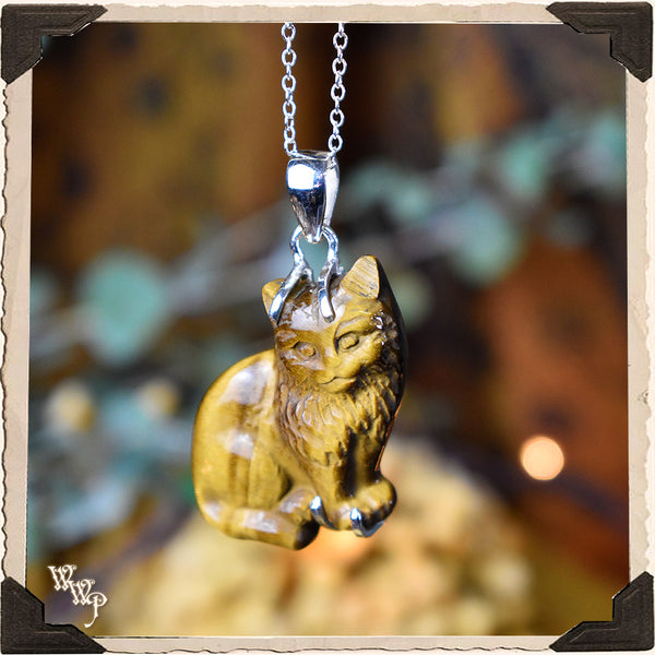 LIMITED EDITION : KITTY TALISMAN TIGER'S EYE TOTEM NECKLACE. For Strength & Protection. Sterling Silver.( SKU:CT42 )