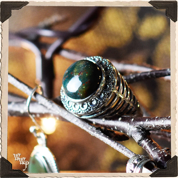 LIMITED EDITION : BLOODSTONE RING. For Grounding, Healing & Generosity. Sterling Silver. (SKU:D1812)