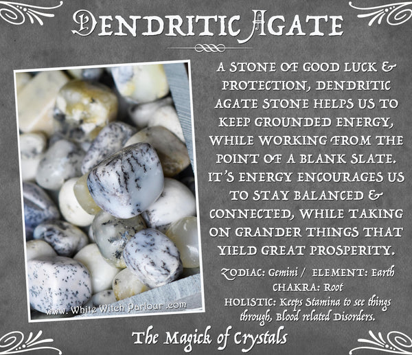 DENDRITIC TUMBLED CRYSTAL. For Grounded Energy, Protection & Abundance. White Witch Parlour