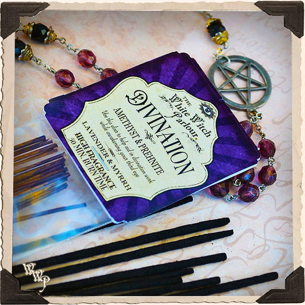DIVINATION Elixir INCENSE. 20 Stick Pack. Scent of Lavender & Myrrh. Blessed by Amethyst & Prehnite Crystals.