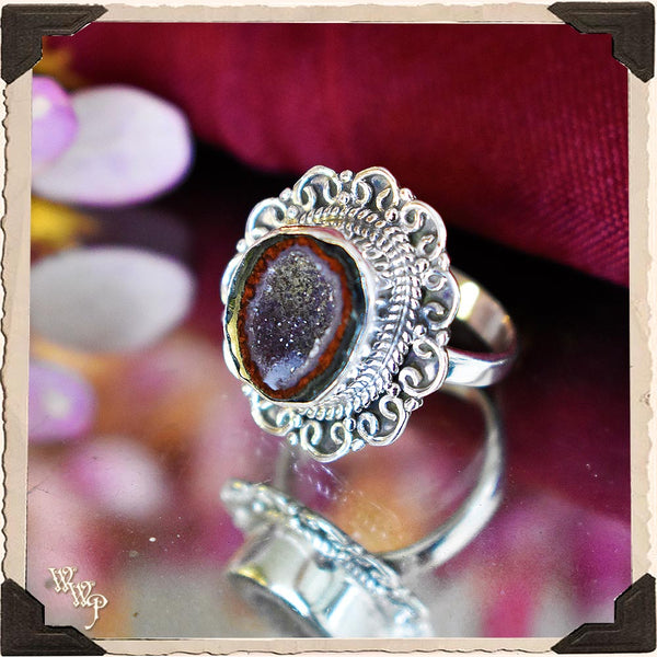 LIMITED EDITION : SOLITAIRE BLACK GEODE DRUZY RING. For Compassion, Healing & Comfort in the Unknown. Sterling Silver. SKU: DZR-