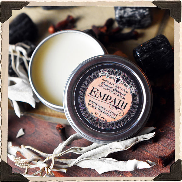 EMPATH 1/2oz. ALL NATURAL SOLID PERFUME. White Sage, Clove Bud & Black Tourmaline For Psychic Energy Protection. White Witch Parlour