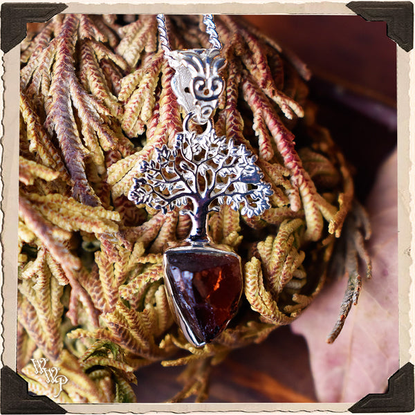 LIMITED EDITION : TREE OF LIFE RED GARNET NECKLACE For Protection & Witchcraft. Sterling Silver