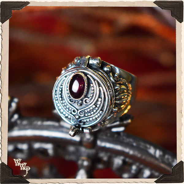 LIMITED EDITION : RED GARNET POISON RING. For Protection & Witchcraft. Sterling Silver.( SKU:411A )
