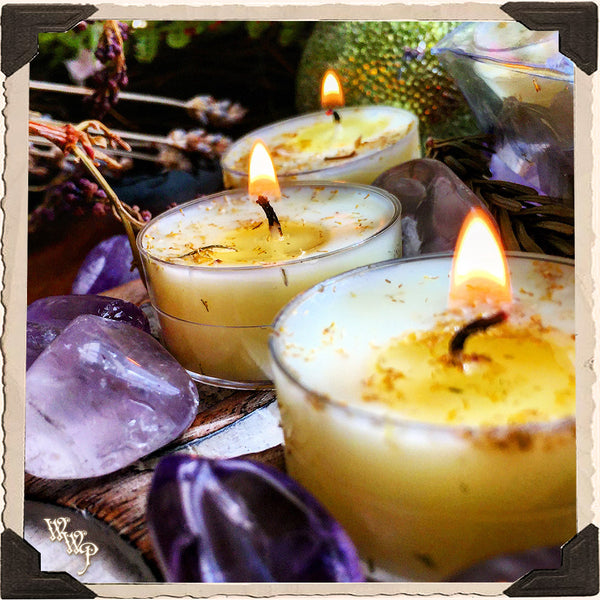 GODDESS LIGHT TEALIGHT CANDLES. 12 Pack. For Illumination, Focus, Cheer & White Magick.