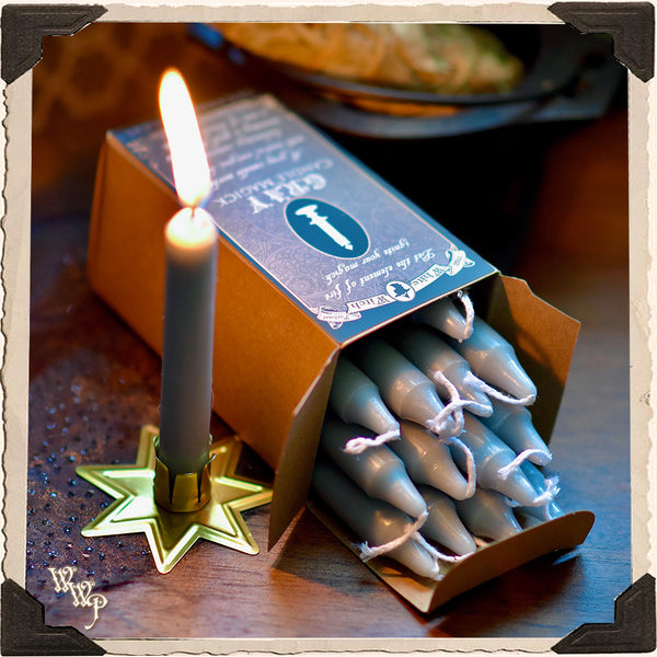 GRAY SPELL CANDLES. 13 Pack - Unscented. For Neutral Energy & Banishing Magic.