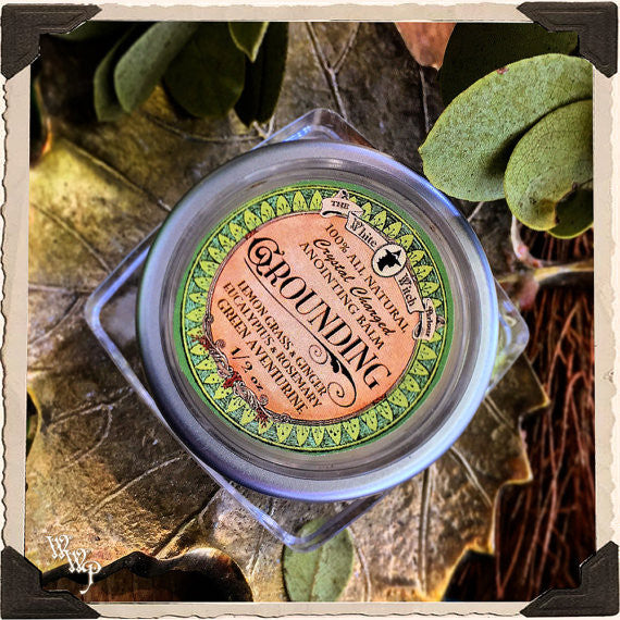 GROUNDING 1/2oz. SOLID PERFUME. All Natural Anointing Balm. Lemongrass, Ginger, Eucalyptus, Rosemary. Blessed with Green Aventurine Crystal for Centering Energy.