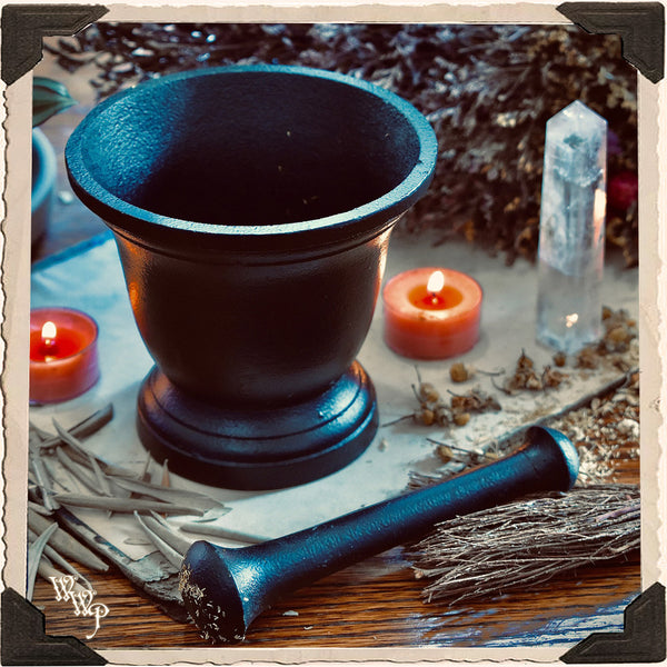 BLACK IRON PESTLE & MORTAR. Heavy Duty Witch's botanical grinder for Incense, resins & herbs.